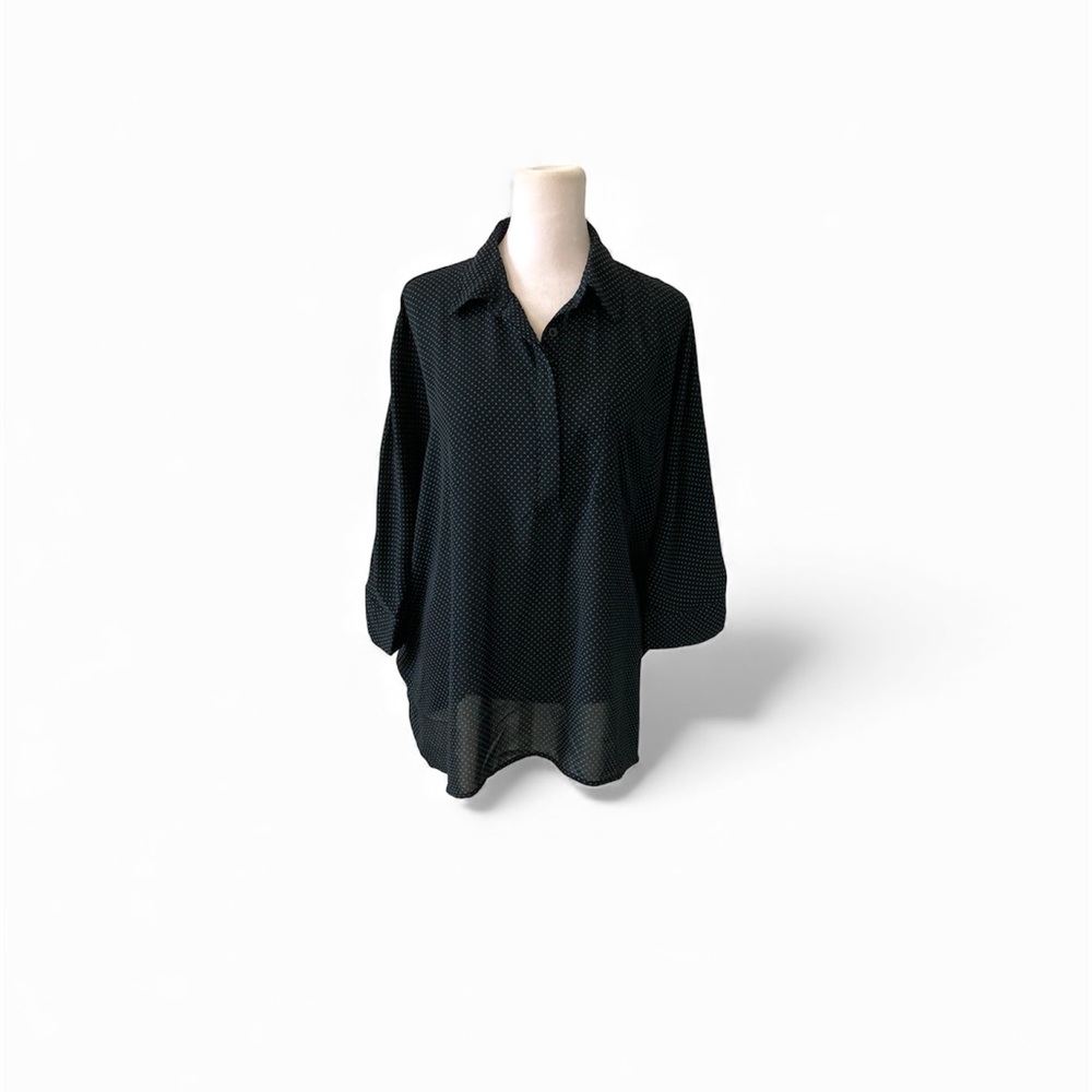 LOFT LARGE Black Blue Polka Dot Women's Top 3/4 Sleeves
